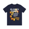 Tshirt azul con unos limones amarillos y de texto, el título de la canción El Gran Varón y parte de la letra.