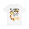 Tshirt blanco con unos limones amarillos y de texto, el título de la canción El Gran Varón y parte de la letra.