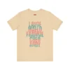Tshirt crema con texto turquesa y rosa con los nombres de los grandes de la salsa: Lavoe, Maelo, Frankie, Cheo, Andy.