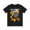 Tshirt negro con unos limones amarillos y de texto, el título de la canción El Gran Varón y parte de la letra.