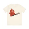 Tshirt natural con un fósforo encendido de color anaranjado y el texto en rojo: Fuego a la Jicotea de Marvin Santiago.